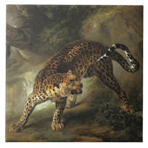 Azulejo Leopardo salvaje feroz (por Jean-Baptiste Oudry)