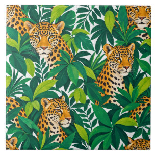 Azulejo Leopardos entre exuberante vegetación tropical
