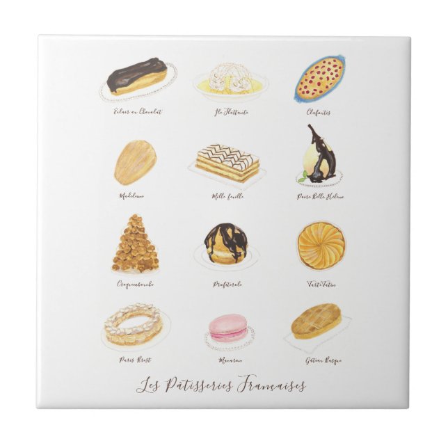 Azulejo Les Pâtisserie Françaises acuarela (Frente)