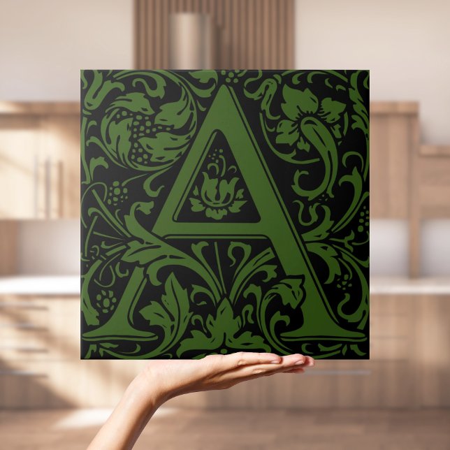 Azulejo Letra a monograma de William Morris Arts and Craft (William Morris Arts and Crafts Monogram Letter A Tile
)