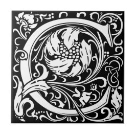 Azulejo Letra C Monograma Arte Nouveau Medieval