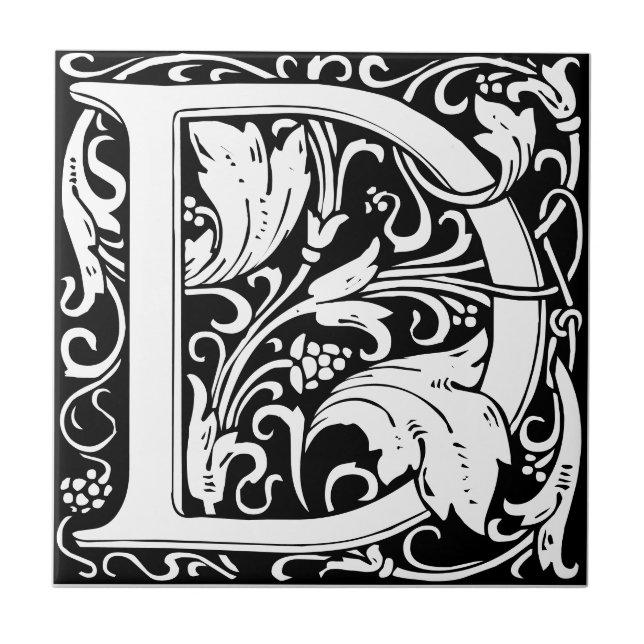 Azulejo Letra D art nouveau mosaico blanco y negro (Frente)
