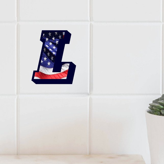 Azulejo Letra estadounidense de bandera "L", mosaico grand (American Flag Letter "L" Large Photo Ceramic Tile)