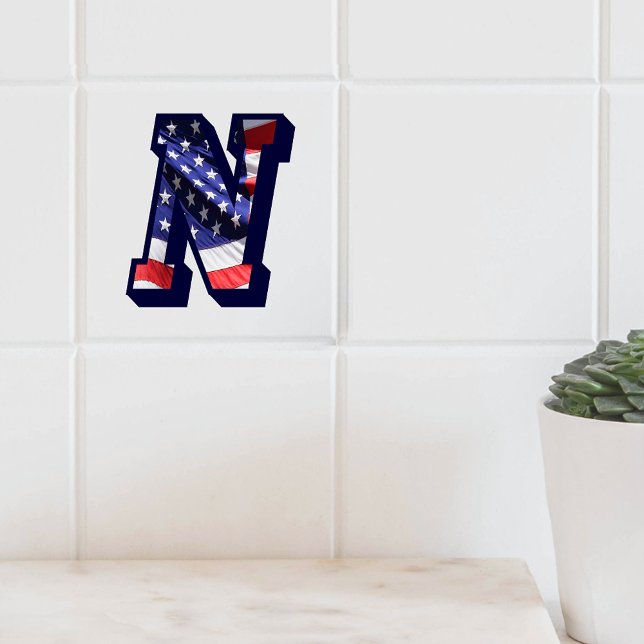 Azulejo Letra estadounidense de bandera "N", mosaico grand (American Flag Letter "N" Large Photo Ceramic Tile)