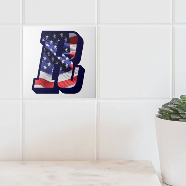 Azulejo Letra estadounidense de bandera "R", mosaico grand (American Flag Letter R Large Photo Decorative Ceramic Tile)