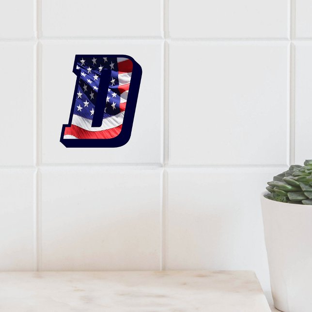 Azulejo Letra estadounidense de la bandera "D", mosaico gr (American Flag Letter "D" Large Photo Ceramic Tile)