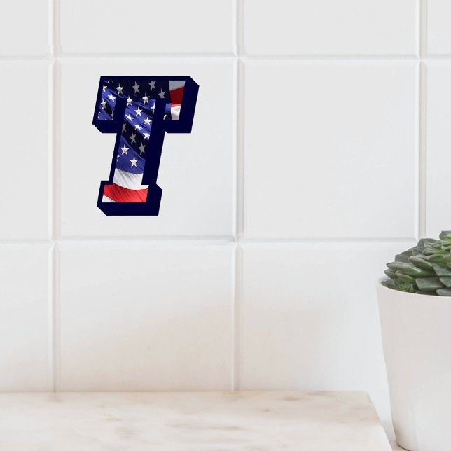 Azulejo Letra estadounidense de la bandera "T", mosaico gr (American Flag Letter "T" Large Photo Ceramic Tile)