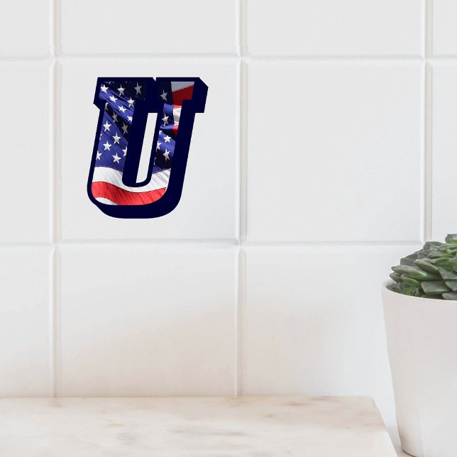 Azulejo Letra estadounidense de la bandera "U", mosaico gr (American Flag Letter "U" Large Photo Ceramic Tile)
