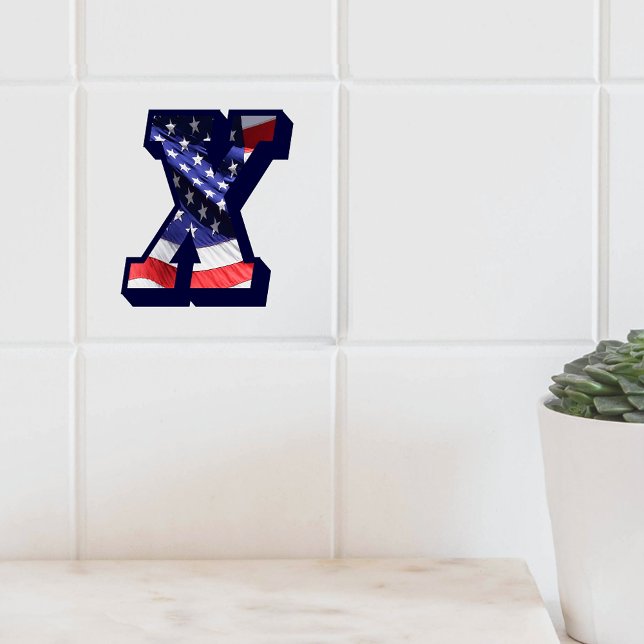 Azulejo Letra estadounidense de la bandera "X", mosaico gr (American Flag Letter "X" Large Photo Ceramic Tile)