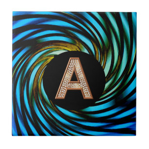 Azulejo Letra Gold Bling A Swirl Verde azulado