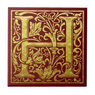 Azulejo Letra H First Letter Faux Gold