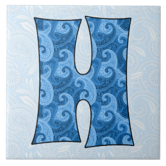 Azulejo Letra H - mosaico de 6 pulgadas con paisley azul m