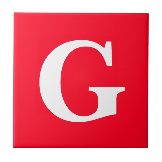 Azulejo Letra inicial monograma blanco rojo simple (Frente)