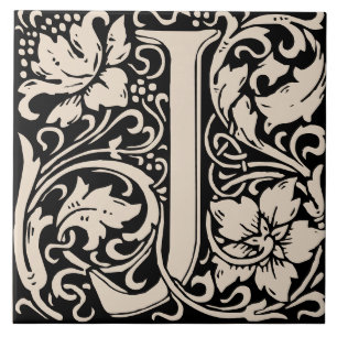 Azulejo Letra J de monograma Art Nouveau de William Morris