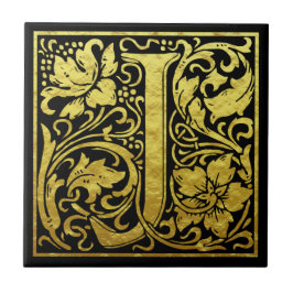 Azulejo Letra J primera carta faux Gold