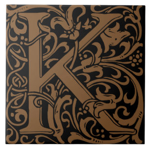 Azulejo Letra K de monograma Art Nouveau de William Morris
