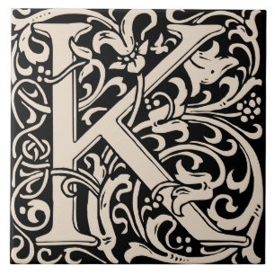 Azulejo Letra K monogramada Art Nouveau de William Morris