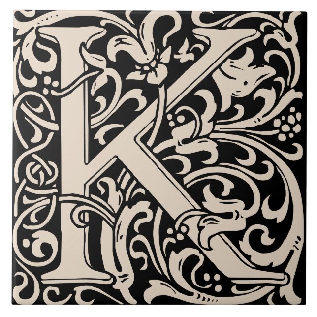 Azulejo Letra K monogramada Art Nouveau de William Morris (Frente)