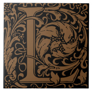 Azulejo Letra L de monograma Art Nouveau de William Morris