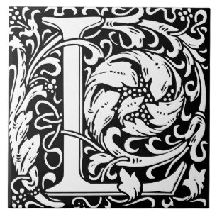 Azulejo Letra L de monograma de arte nuevo de William Morr