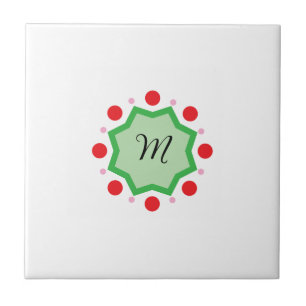 Azulejo Letra M de monograma elegante: emblema verde con r