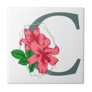 Azulejo Letra mayúscula C monograma floral