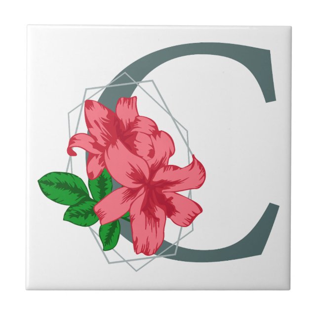 Azulejo Letra mayúscula C monograma floral (Frente)