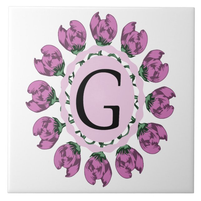Azulejo Letra mayúscula G monograma floral (Frente)