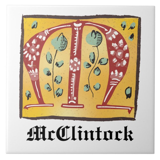 Azulejo Letra medieval floral iluminada M Monograma (Frente)