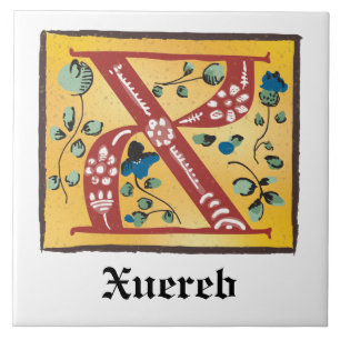 Azulejo Letra medieval floral iluminada x monograma