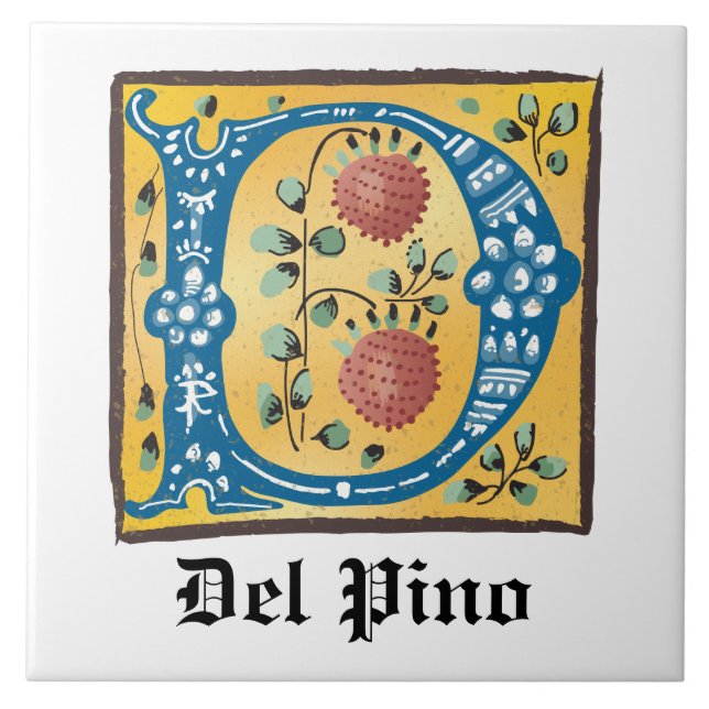 Azulejo Letra medieval floral luminosa monograma D (Frente)