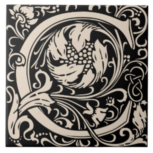 Azulejo Letra monograma C de William Morris Arts and Craft