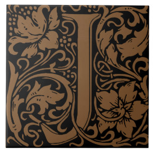 Azulejo Letra monogramada J de William Morris Art Nouveau