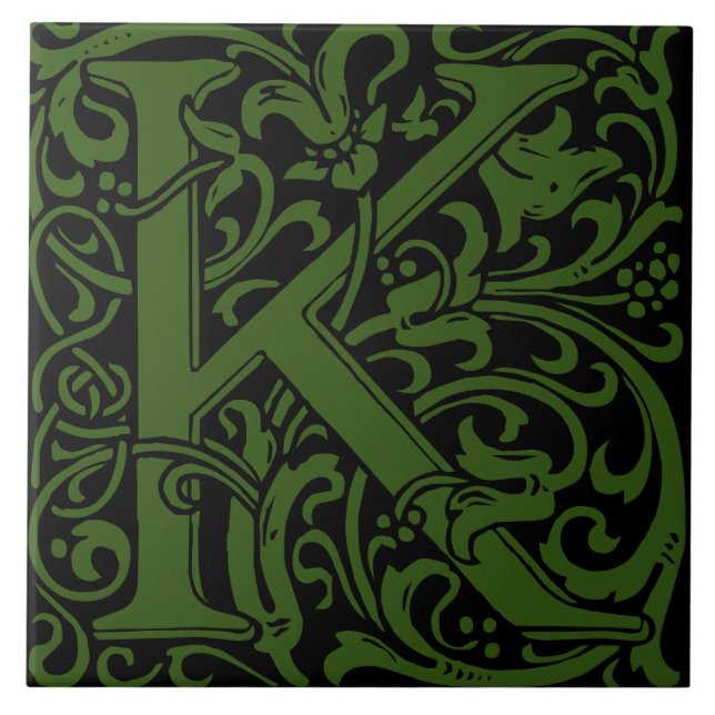 Azulejo Letra monogramada K de William Morris Art Nouveau (Frente)