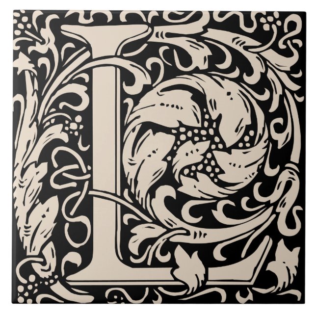 Azulejo Letra monogramada L de William Morris Art Nouveau (Frente)