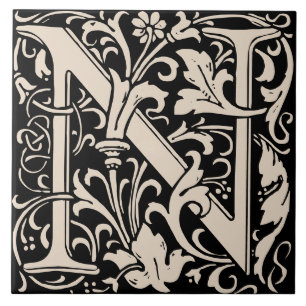 Azulejo Letra monogramada n de William Morris Art Nouveau