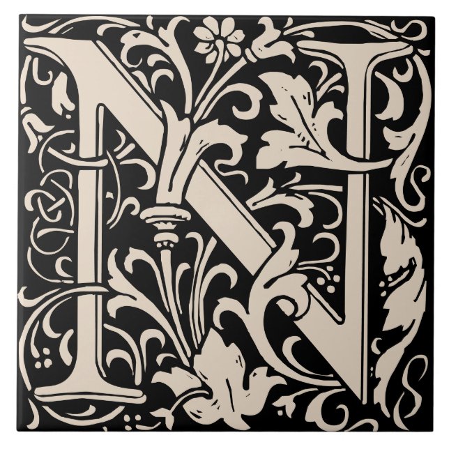 Azulejo Letra monogramada n de William Morris Art Nouveau (Frente)