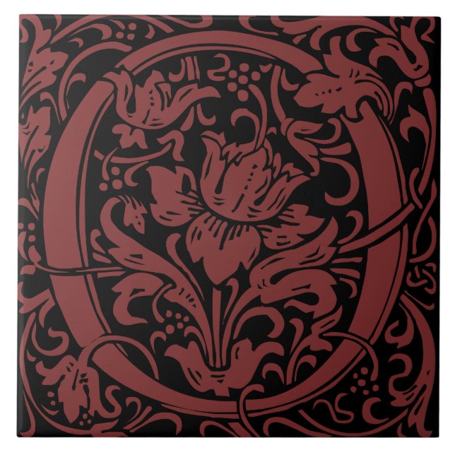 Azulejo Letra monogramada O de William Morris Art Nouveau (Frente)