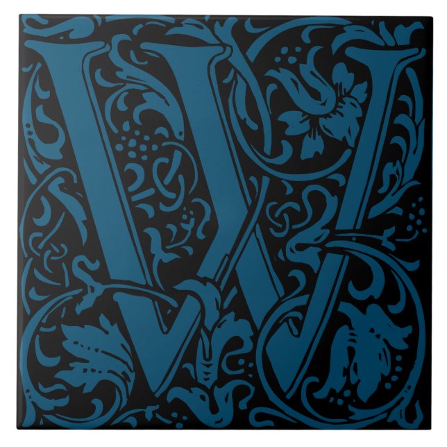 Azulejo Letra monogramada W de William Morris Art Nouveau (Frente)