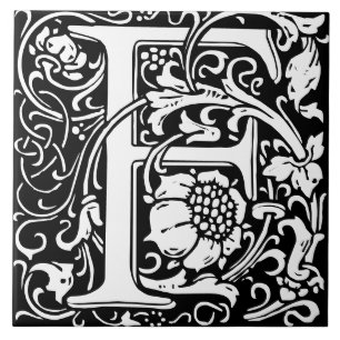 Azulejo Letra monogramo F de William Morris Art Nouveau