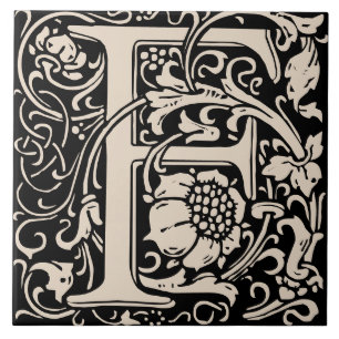 Azulejo Letra monogramo F de William Morris Art Nouveau