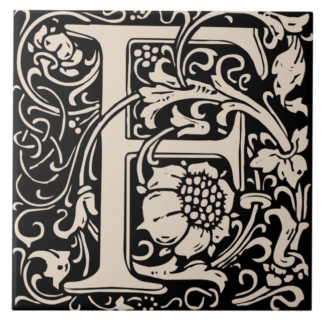 Azulejo Letra monogramo F de William Morris Art Nouveau (Frente)