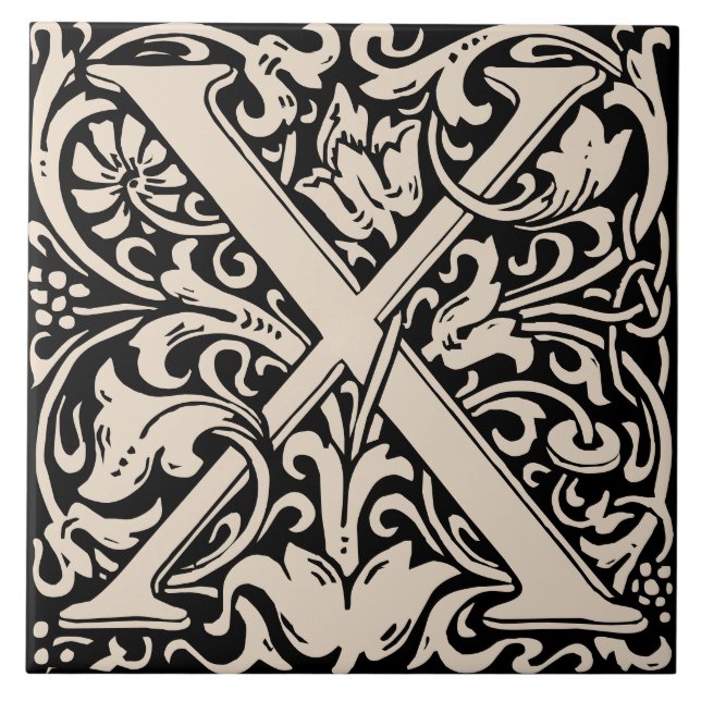Azulejo Letra monogramo X de William Morris Art Nouveau (Frente)
