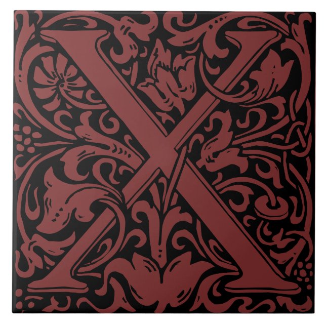 Azulejo Letra monogramo X de William Morris Art Nouveau (Frente)