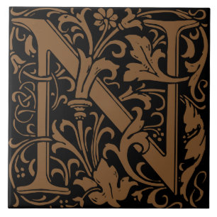 Azulejo Letra N con monograma Art Nouveau de William Morri