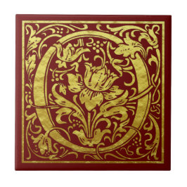 Azulejo Letra O Primera Letra Faux Gold Red