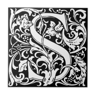 Azulejo Letra S Monograma medieval Art Nouveau
