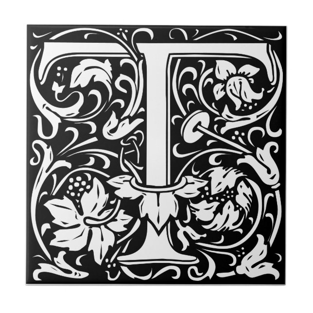 Azulejo Letra T art nouveau tile blanco y negro (Frente)