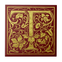 Azulejo Letra t primera letra faux dorado rojo