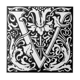 Azulejo Letra V Monograma Medieval Art Nouveau